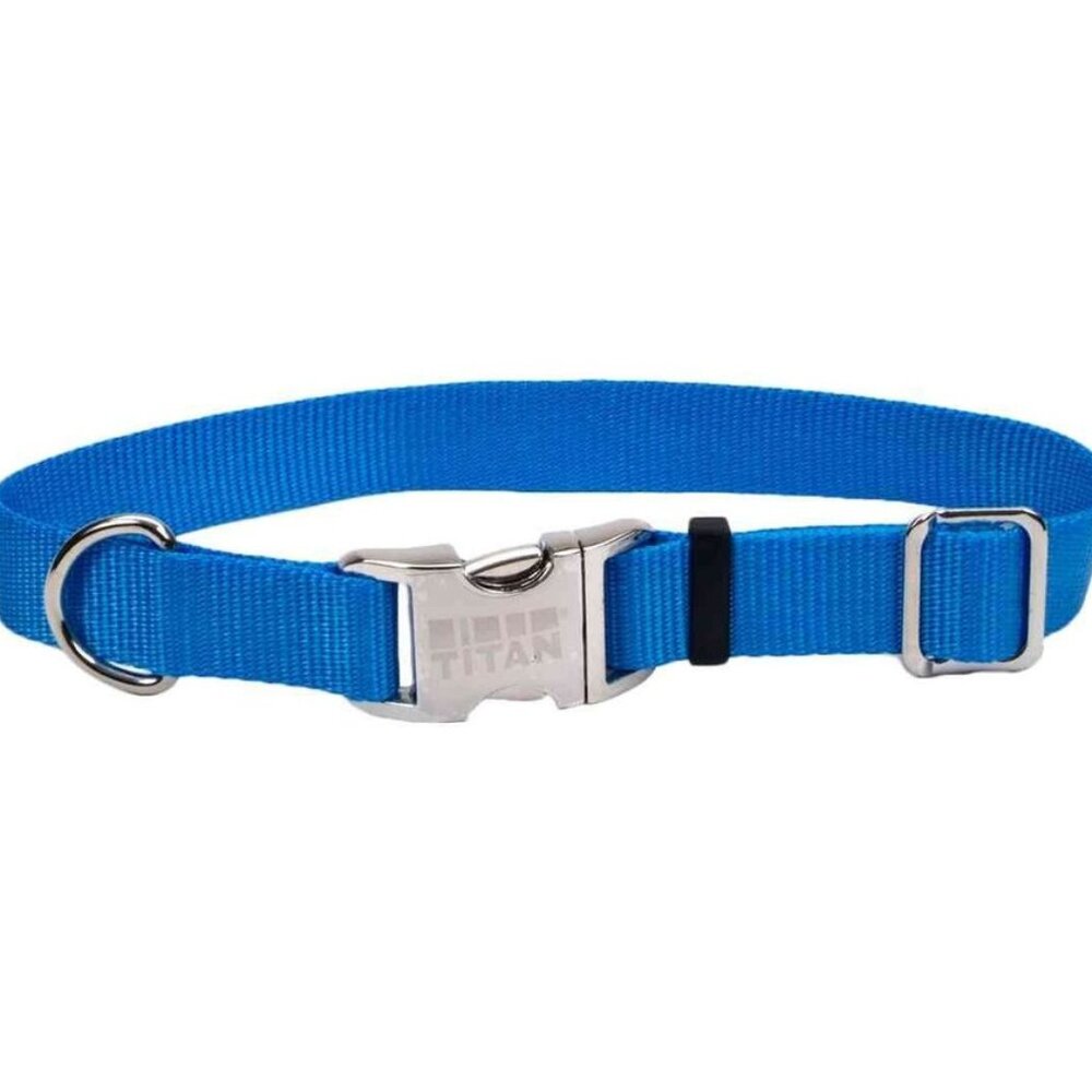 Dog Collar: Titan Adjustable Blue Collar With Metal Buckle, Medium
